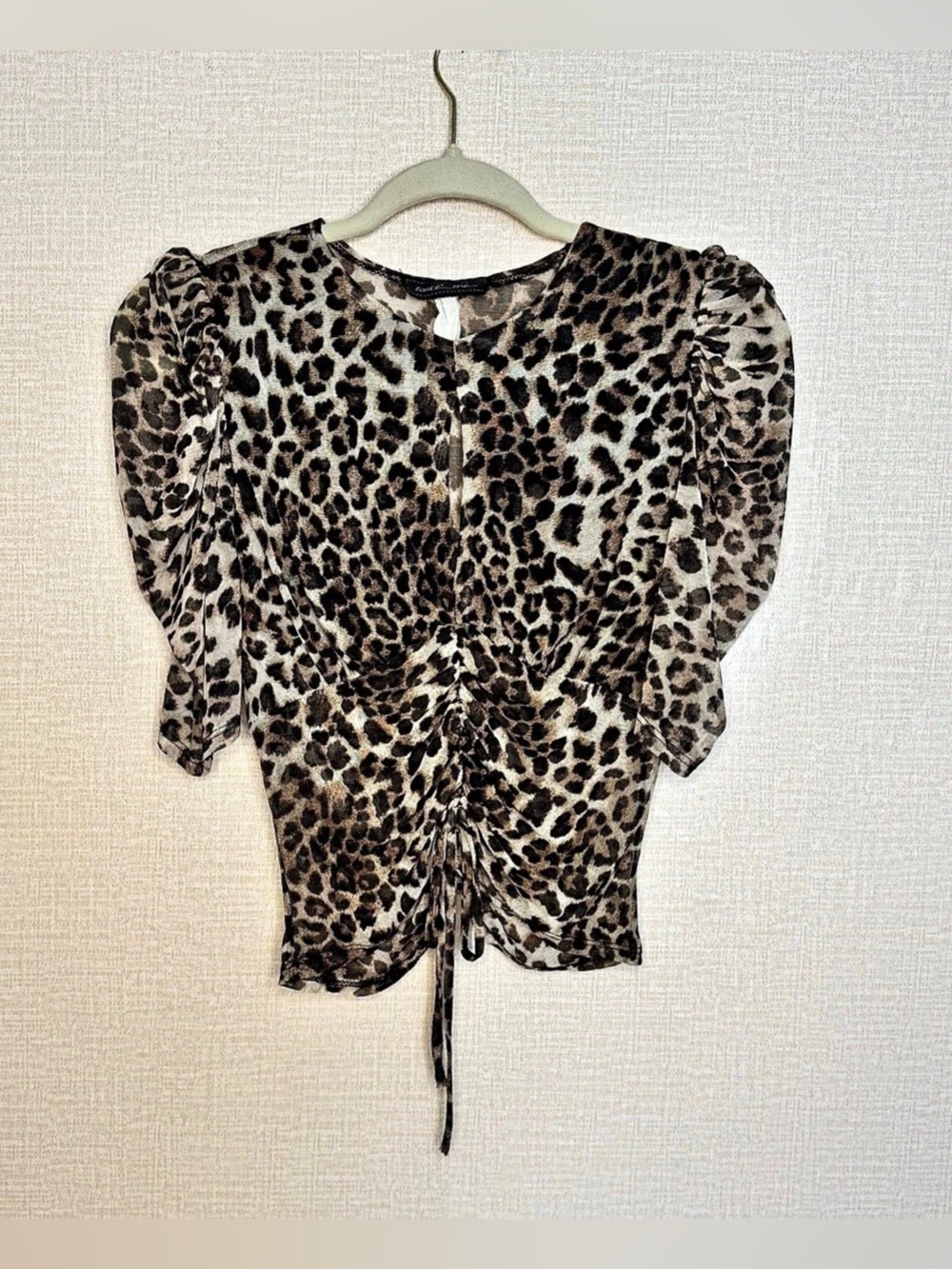 Touch Me Leopard Print Sheer Mesh Ruched Top - Size S